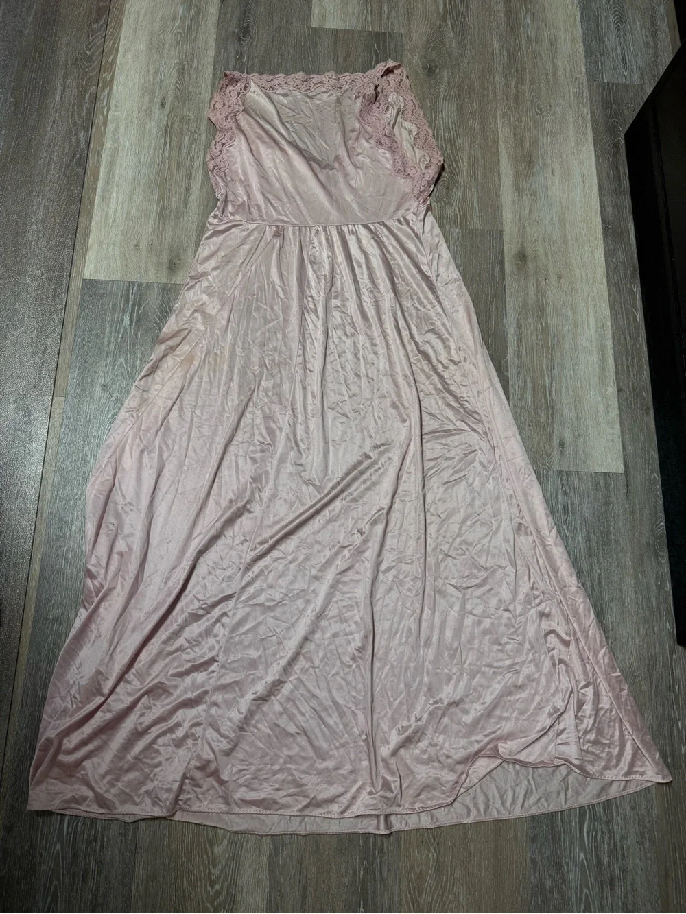 VTG Miss Elaine Lace Nightgown Maxi Dress Pink Empire Waist Coquette
